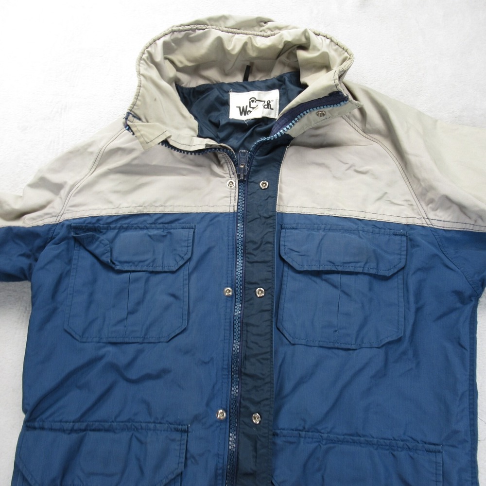 Vintage Woolrich Jacket Men Medium Blue Colorblock Pockets Snap Zip Nylon Rain